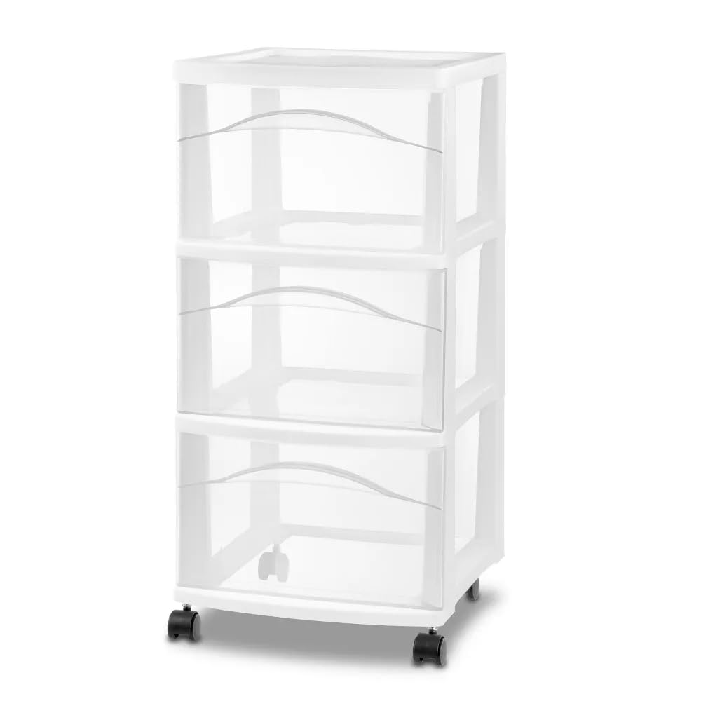 White 3 Tier Portable Plastic Storage Drawer with Wheels M131