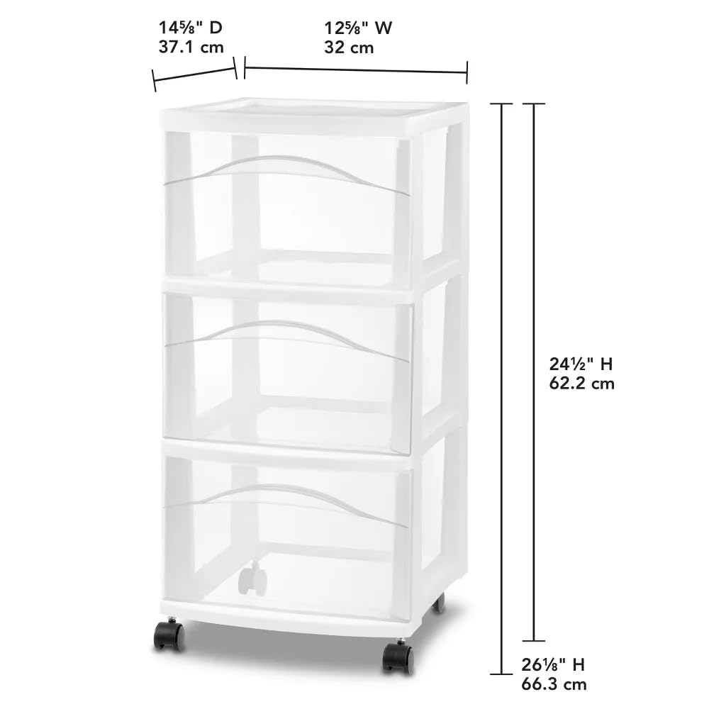 White 3 Tier Portable Plastic Storage Drawer with Wheels M131