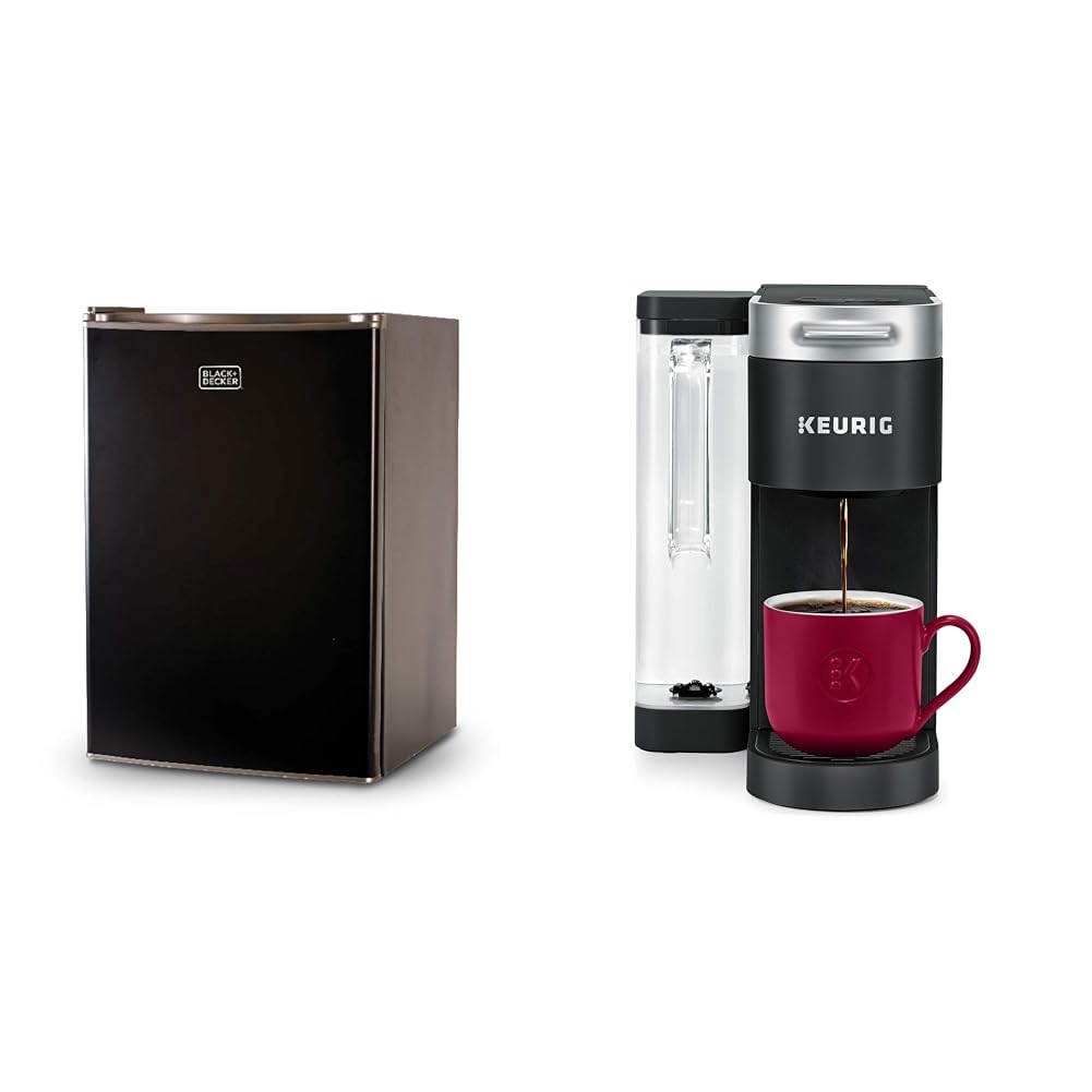 Compact Single Door Mini Fridge with Freezer, 2.5 Cubic Feet, Black & Single Serve K-Cup Pod Coffee Maker, Black P15683