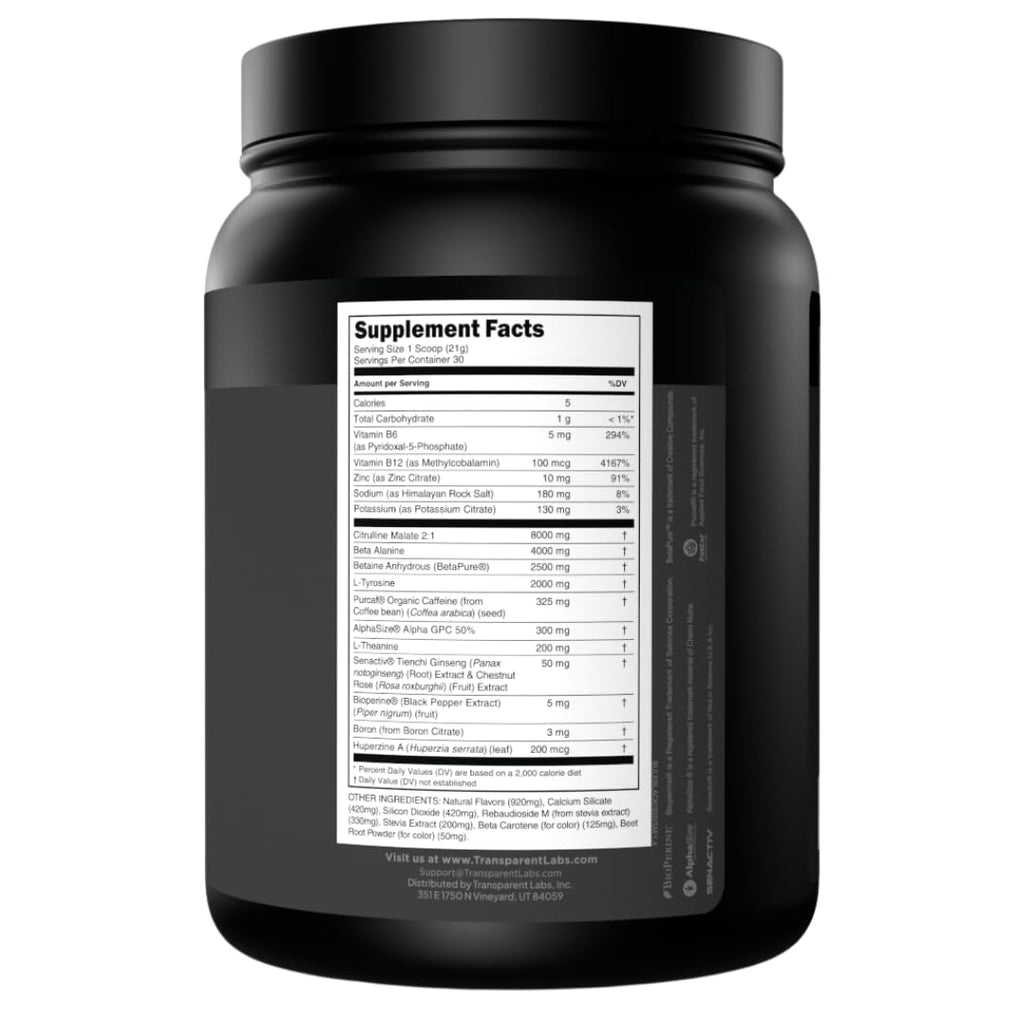 Sugar Free Pre Workout with Beta Alanine, Citrulline Malate & Caffeine, 30 Servings W375997