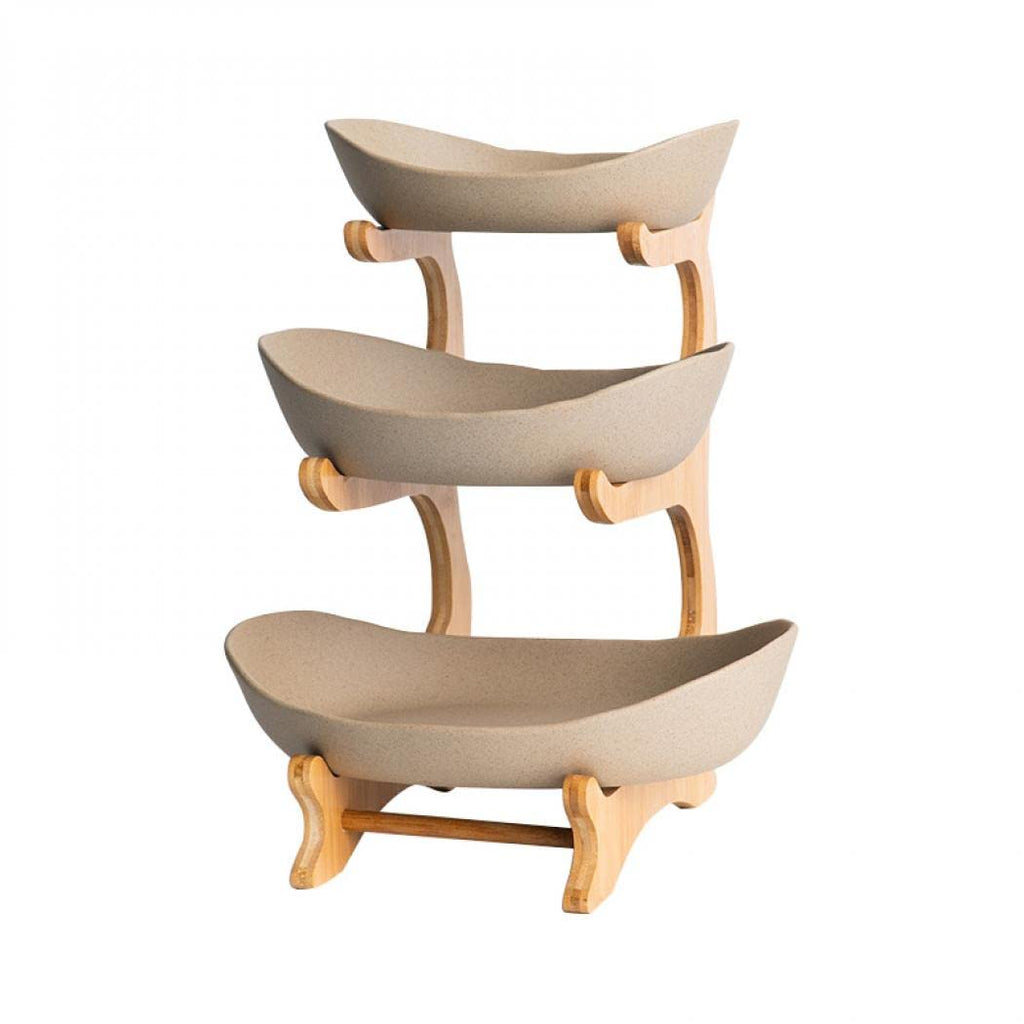 3-Tier Ceramic Fruit Basket with Bamboo Tray V8791