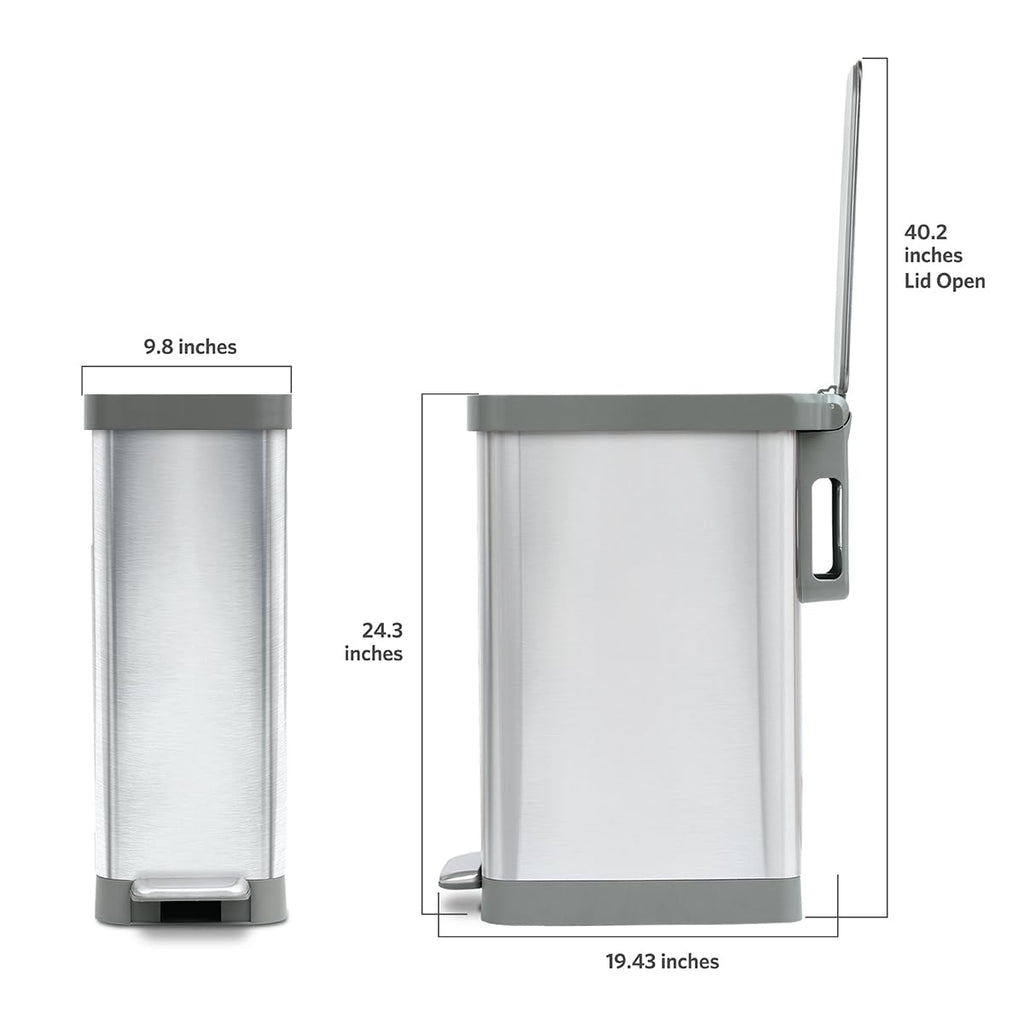 Narrow 12 Gallon Stainless Steel Step Trash Can with Soft Close Lid T442761