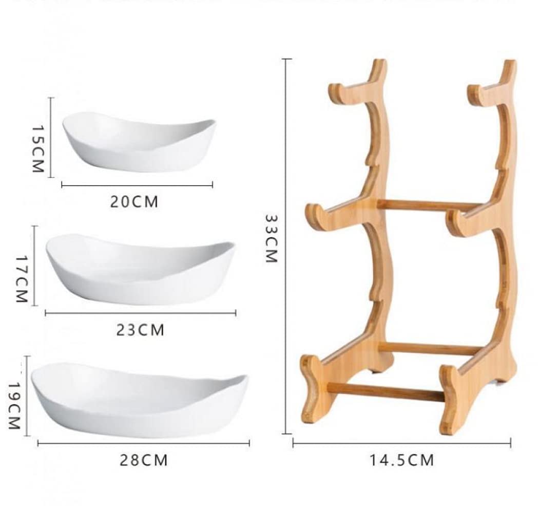 3-Tier Ceramic Fruit Basket with Bamboo Tray V8791