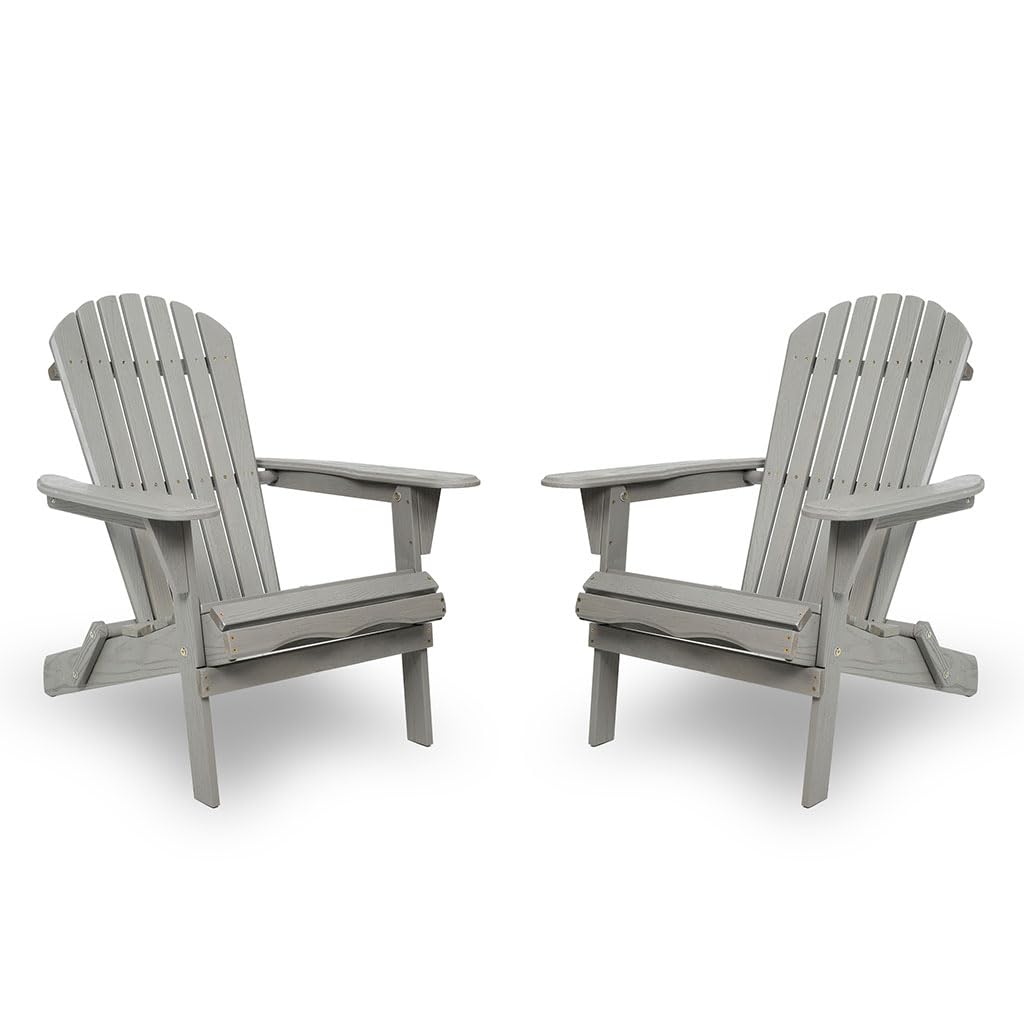 Folding Adirondack Chair Set of 2 HDPE All-Weather Outdoor Chair with Cup Holder W13635