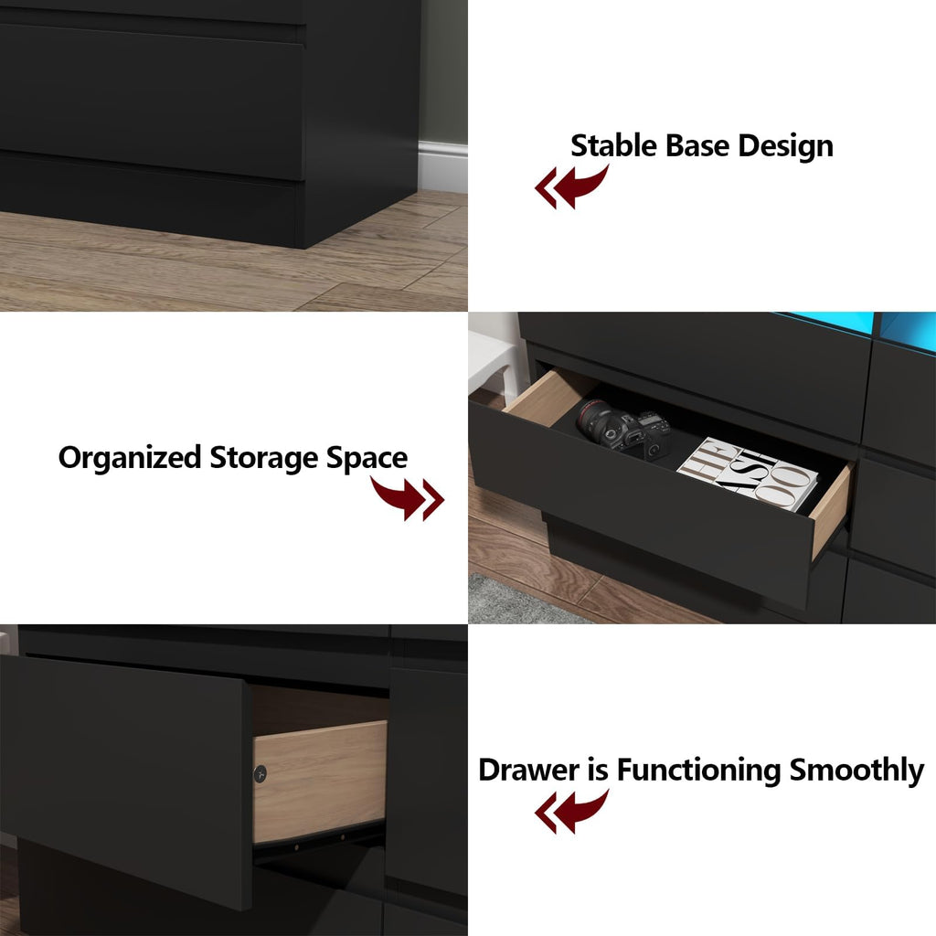 Black 9 Drawer Dresser with LED Lights & Power Outlet O288