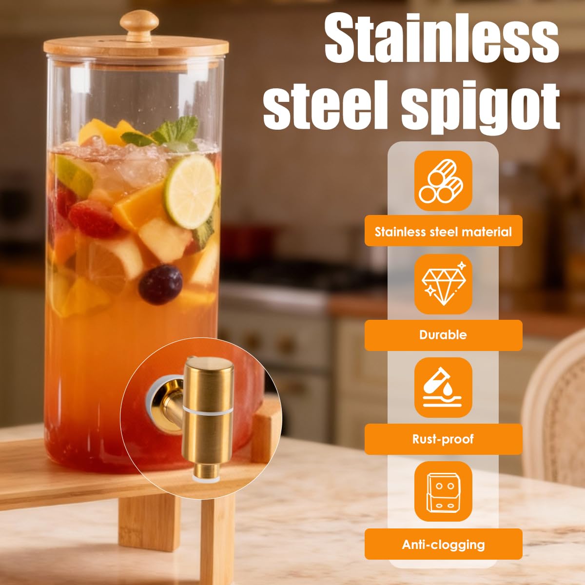2 Gallon 2 Pack Glass Drink Dispenser with Wood Stand H438341