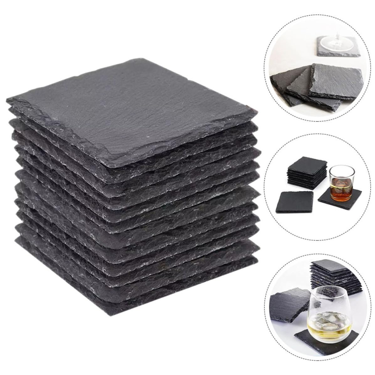 12 Pc Natural Stone Coasters with Non Slip Bottom V5121