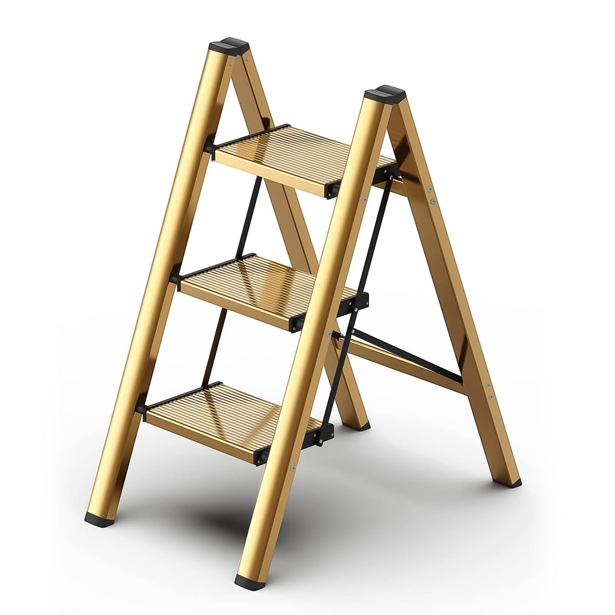 Gold Aluminum 3 Step Folding Stool, 330 lb Capacity S73109
