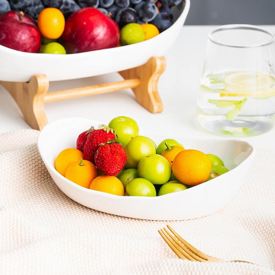 3-Tier Ceramic Fruit Basket with Bamboo Tray V8791