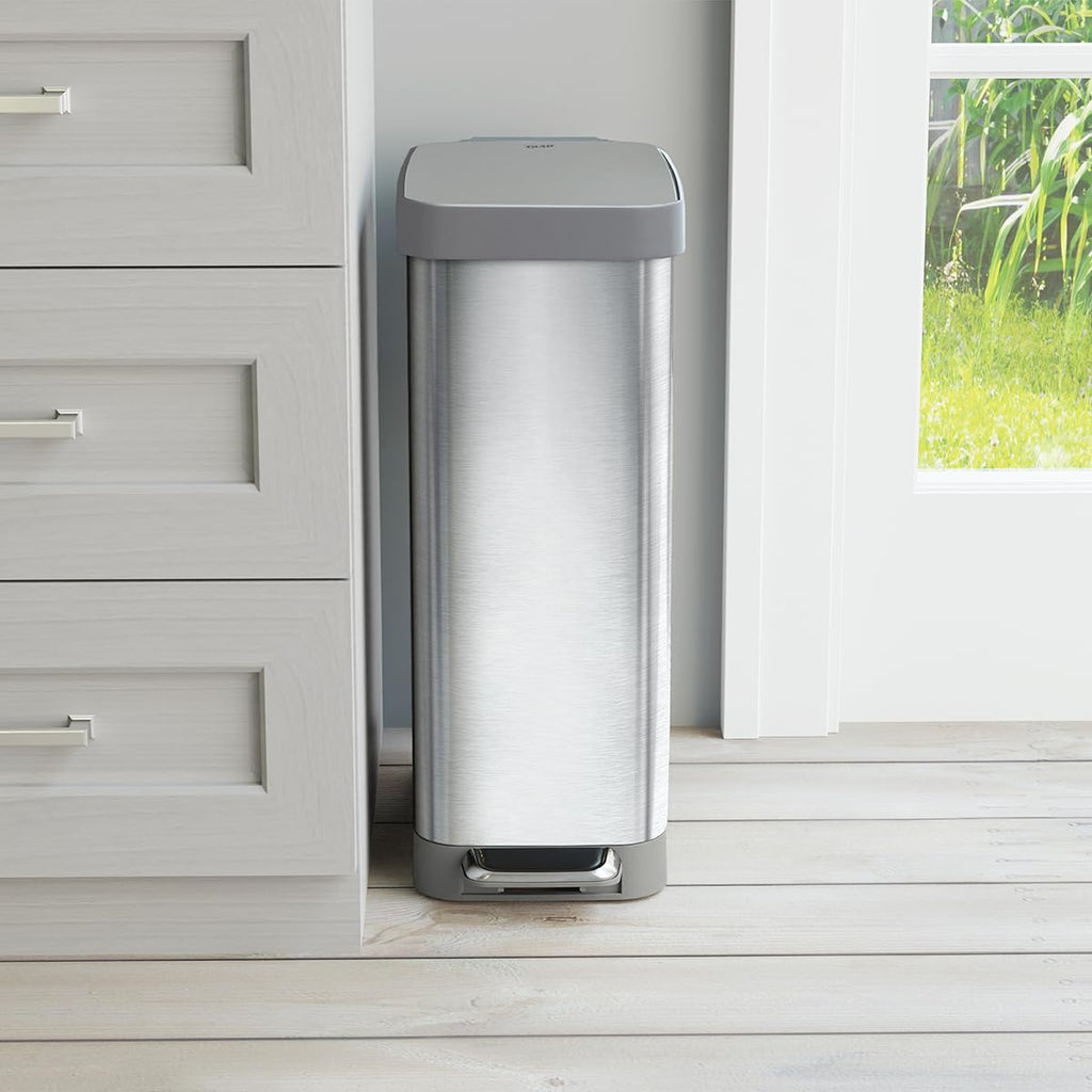 Narrow 12 Gallon Stainless Steel Step Trash Can with Soft Close Lid T442761
