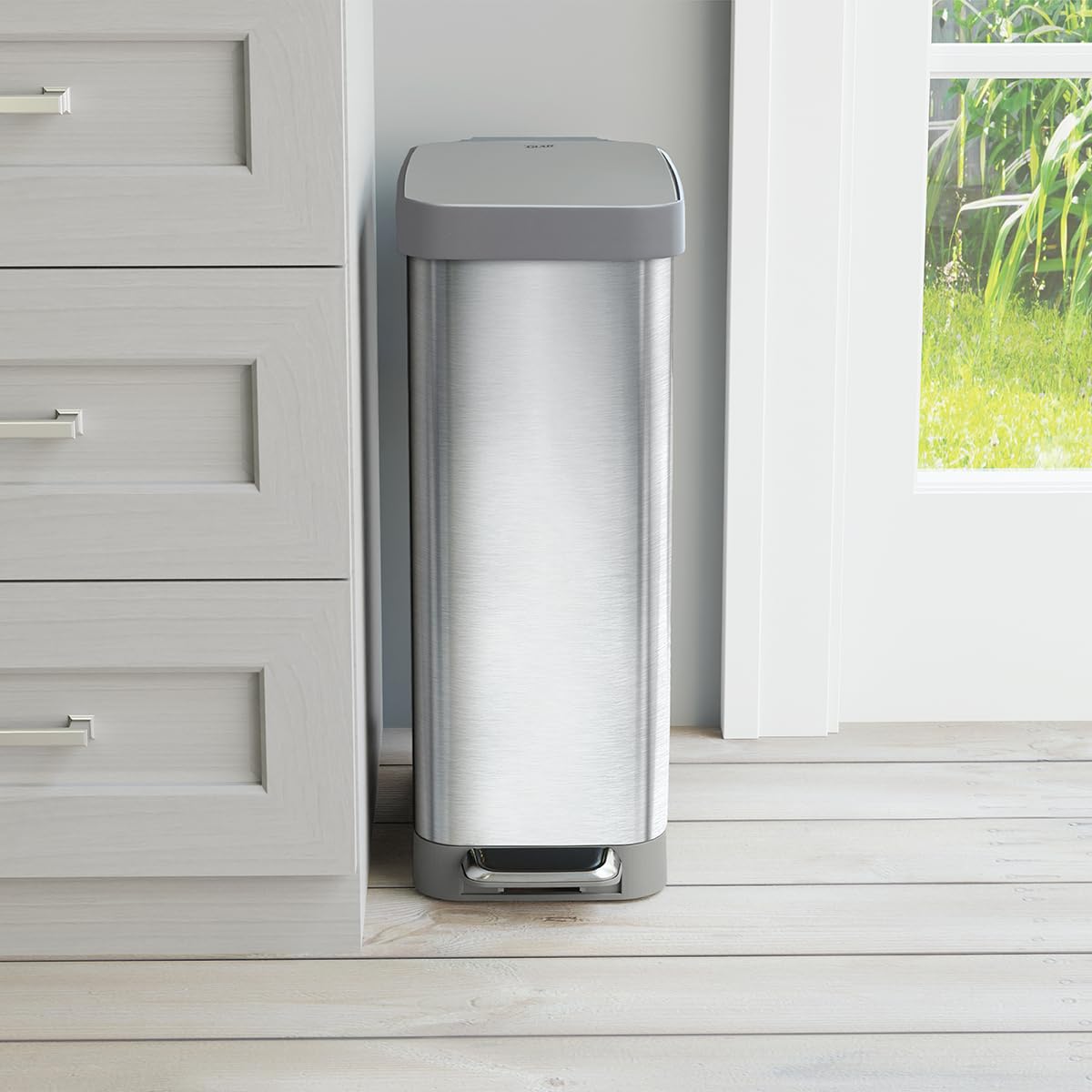 Narrow 12 Gallon Stainless Steel Step Trash Can with Soft Close Lid T442761