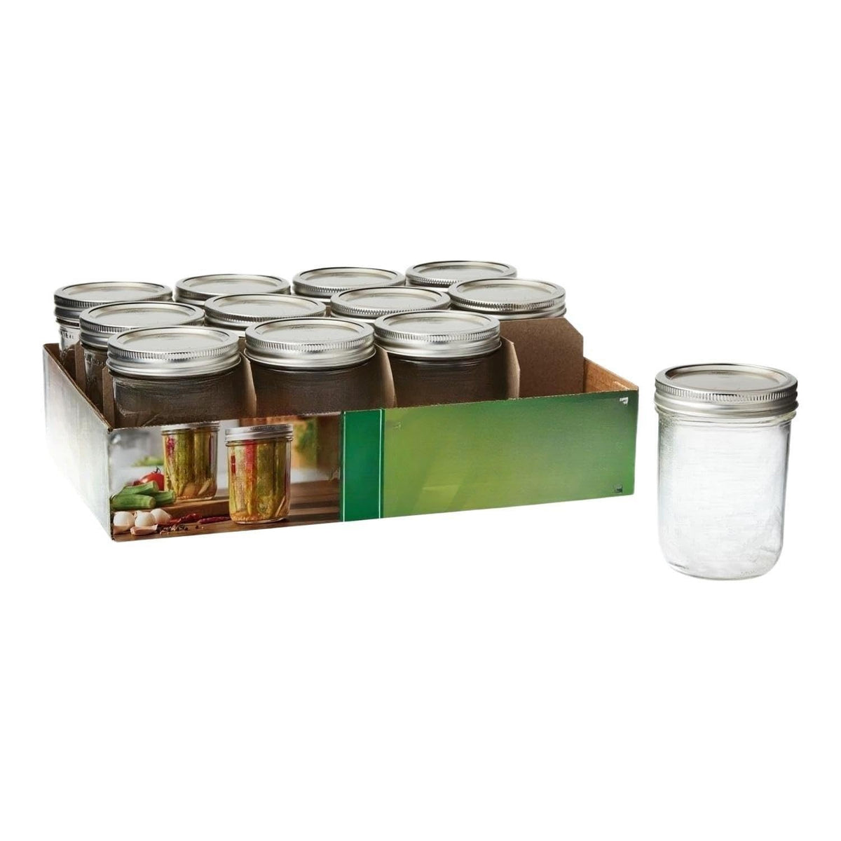 16 Oz Wide Mouth Glass Mason Jars with Lids & Bands, 12-Pack Z96125