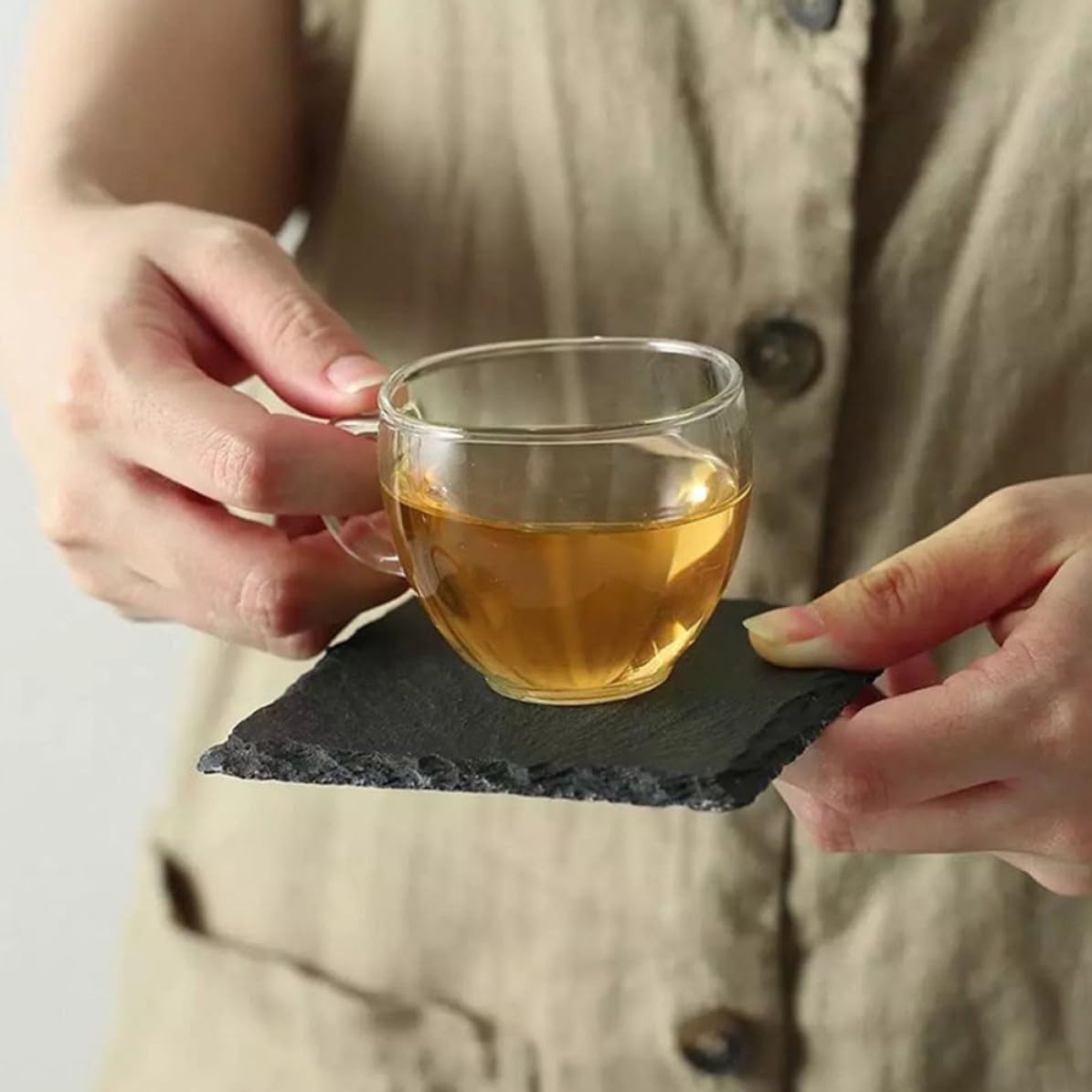 12 Pc Natural Stone Coasters with Non Slip Bottom V5121
