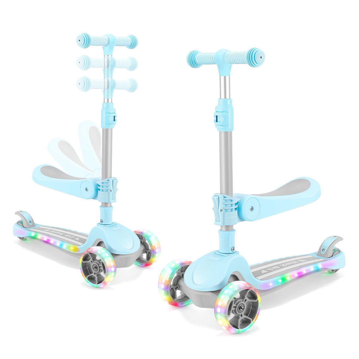 2 in 1 Kids Scooter with Seat, LED Light-Up Wheels, 4 Adjustable Heights U62092