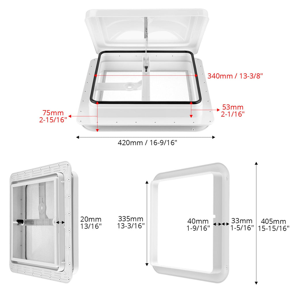 14 x 14 Manual RV Roof Vent Translucent Lid I66244