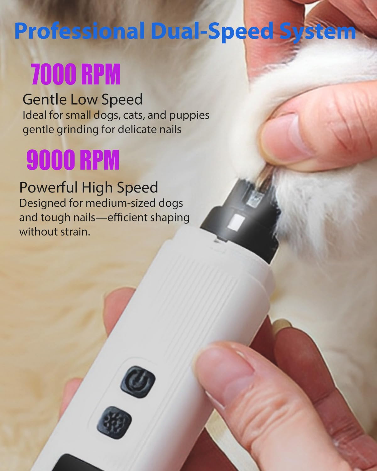 Electric Dog Nail Grinder 2 Speed 30dB Super Quiet White H81720
