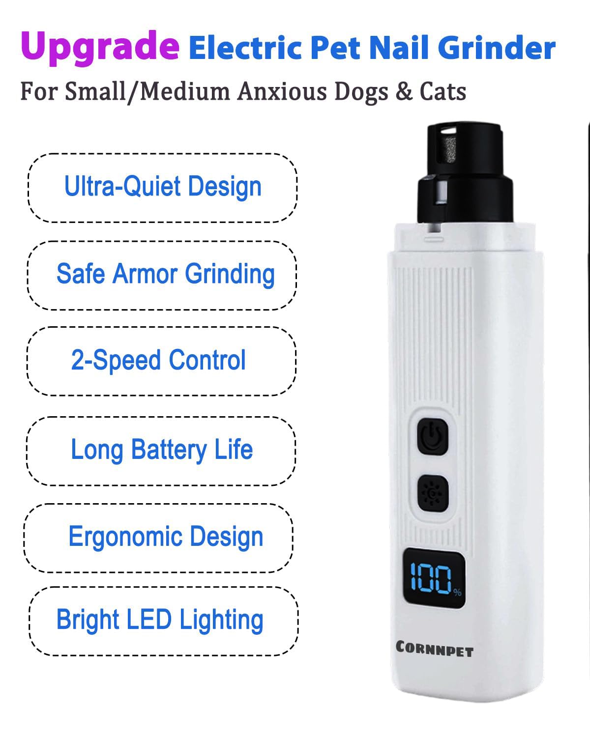 Electric Dog Nail Grinder 2 Speed 30dB Super Quiet White H81720