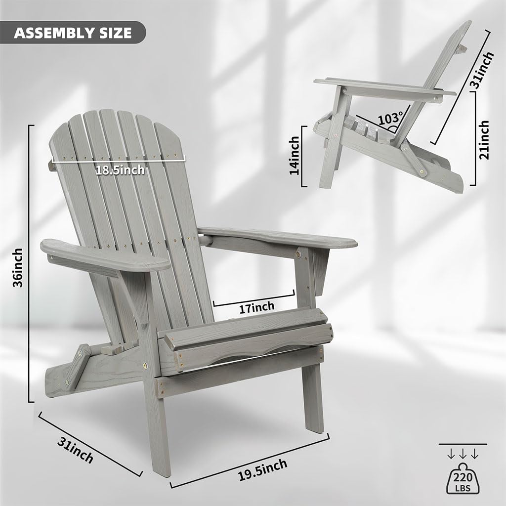 Folding Adirondack Chair Set of 2 HDPE All-Weather Outdoor Chair with Cup Holder W13635