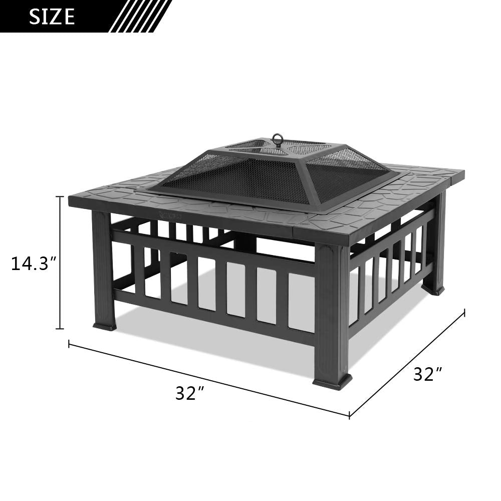 32” Metal Square Wood Burning Fire Pit M334616