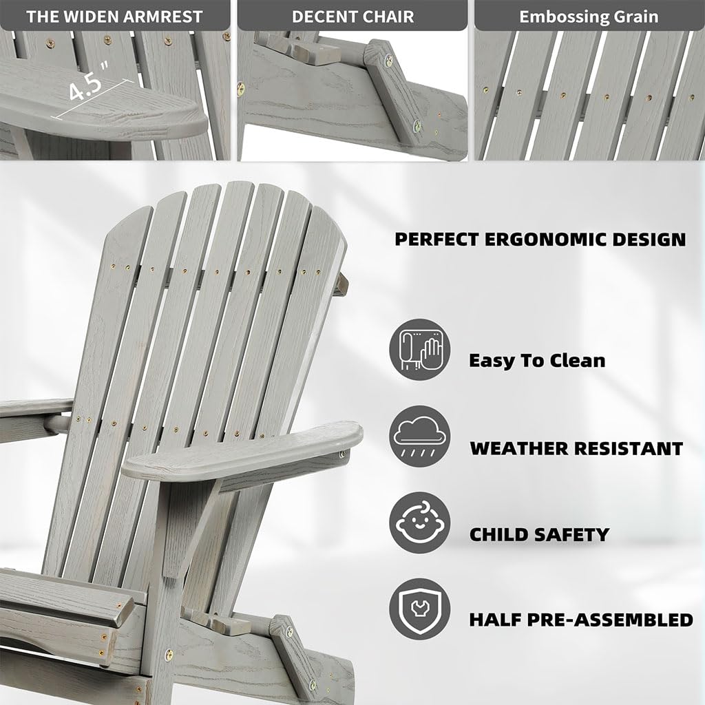 Folding Adirondack Chair Set of 2 HDPE All-Weather Outdoor Chair with Cup Holder W13635