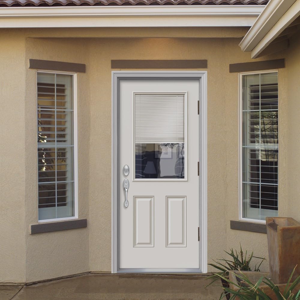 Primed Left Hand Outswing 1/2 Lite 2-Panel Clear Glass Steel Prehung Front Door 36" x 80" K9129