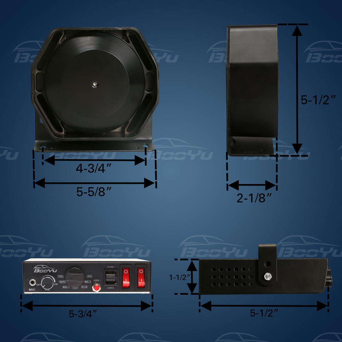 12V 200W 9Tone Slim Speaker Horn Alarm PA System Emergency Siren H56425