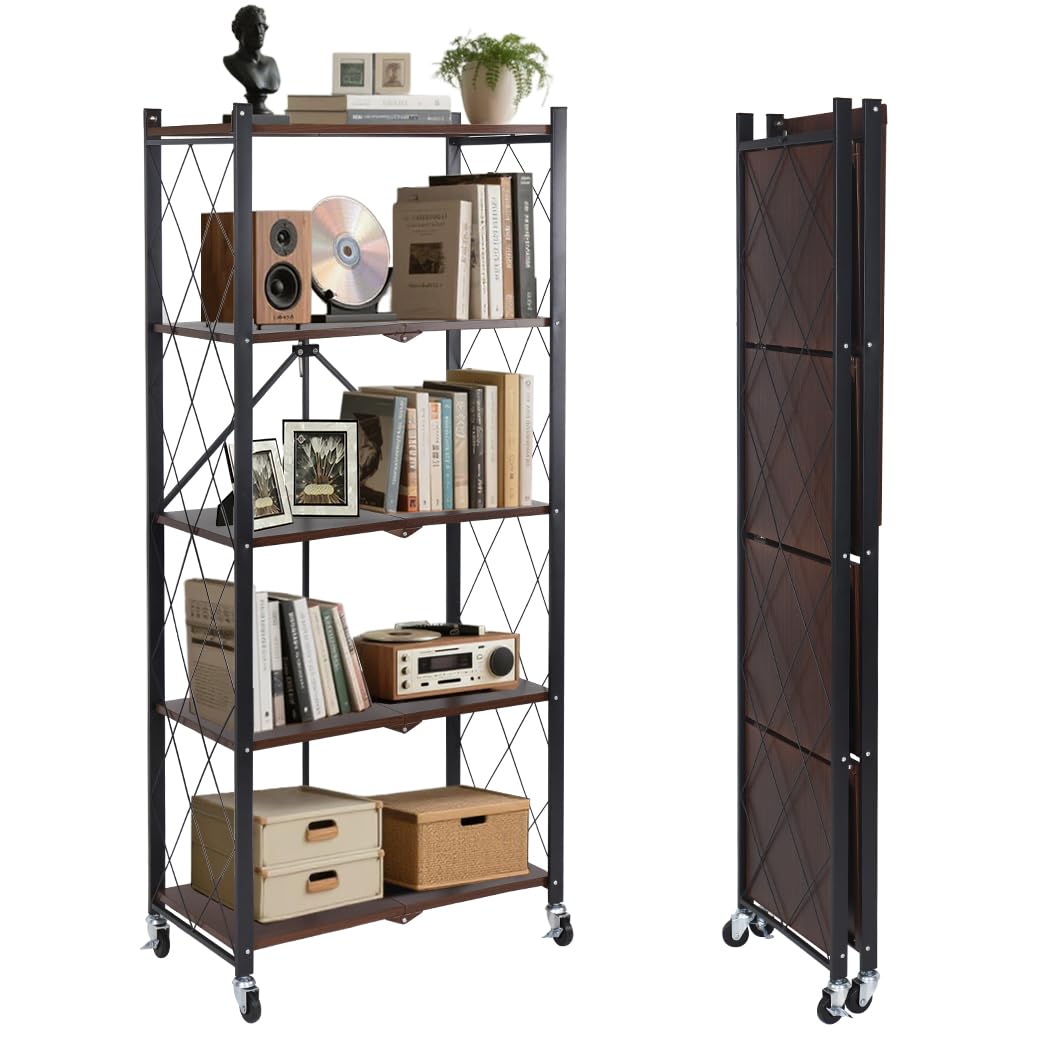 5-Tier Folding Storage Shelf with Woodgrain Finish Z659