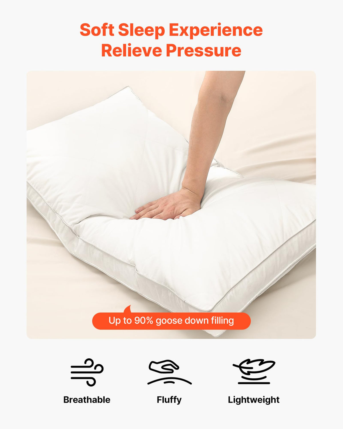 Queen Size White Set of 2 Bed Pillows J921
