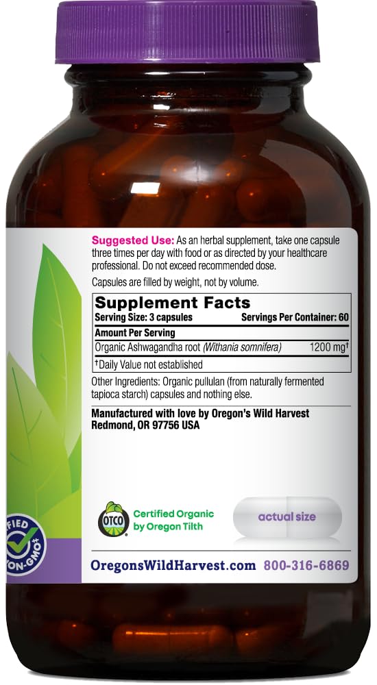 Organic Ashwagandha Herbal Supplements 180 Count A994