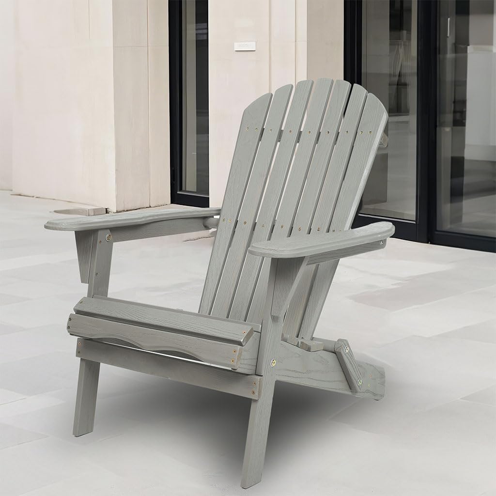 Folding Adirondack Chair Set of 2 HDPE All-Weather Outdoor Chair with Cup Holder W13635