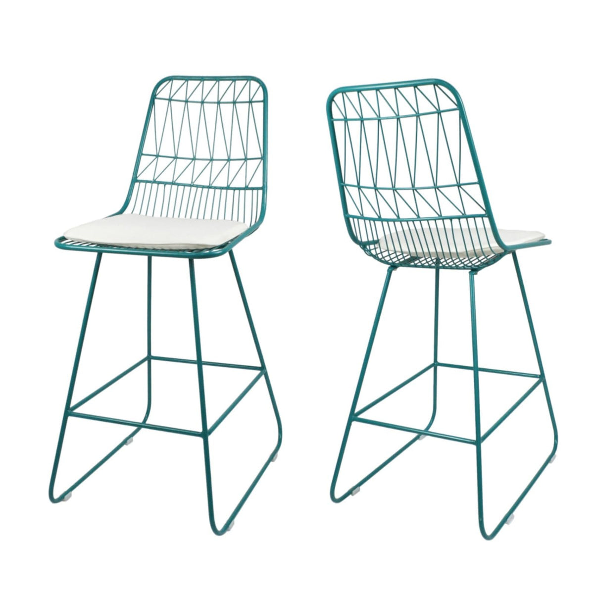 Teal Iron Patio Bar Stools with Cushion, Set of 2 X5739