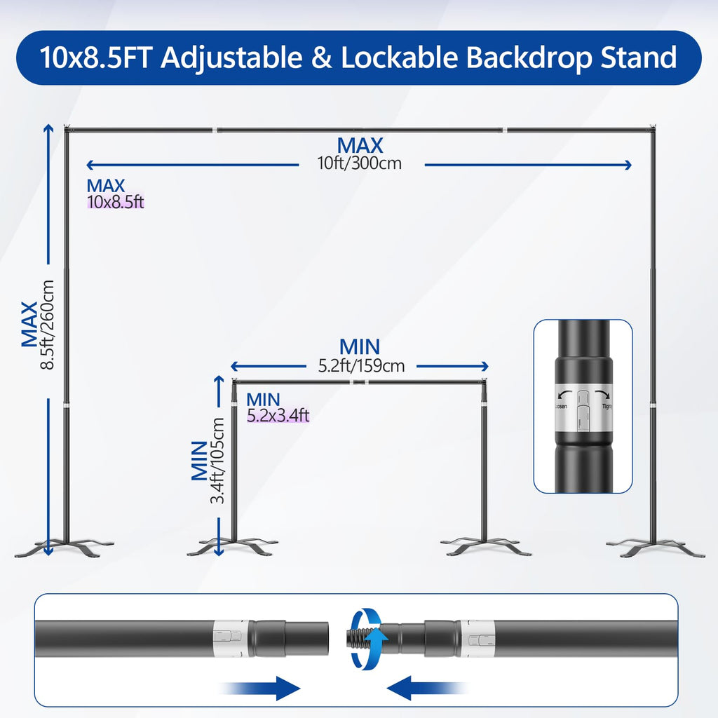 10x8.5FT Adjustable Backdrop Stand with Cross Base G21929