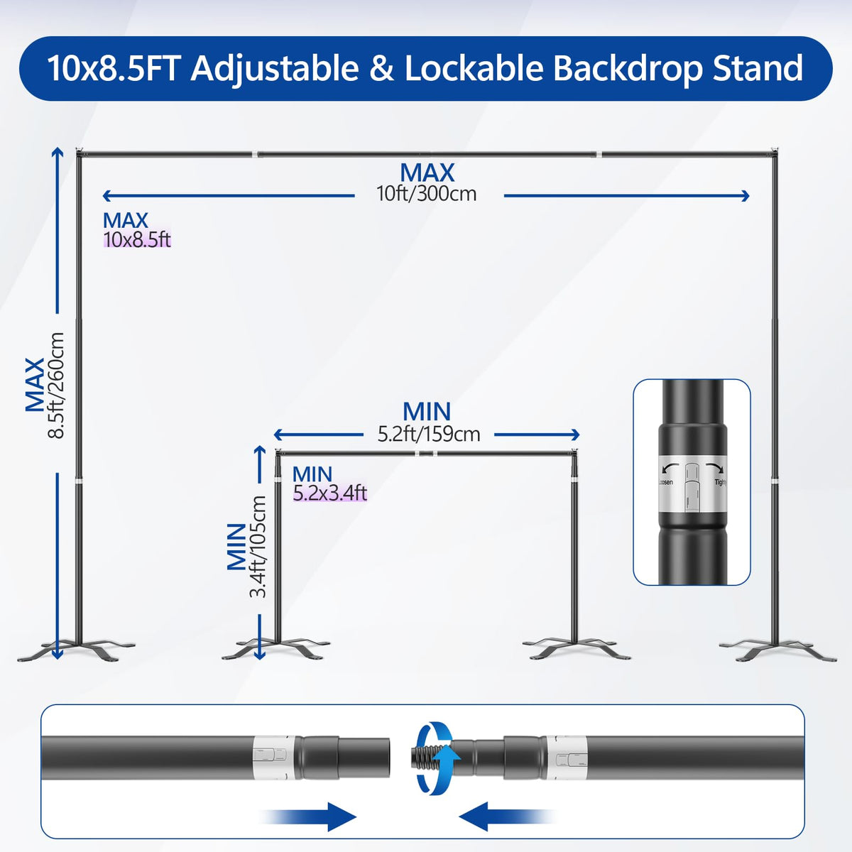 10x8.5FT Adjustable Backdrop Stand with Cross Base G21929