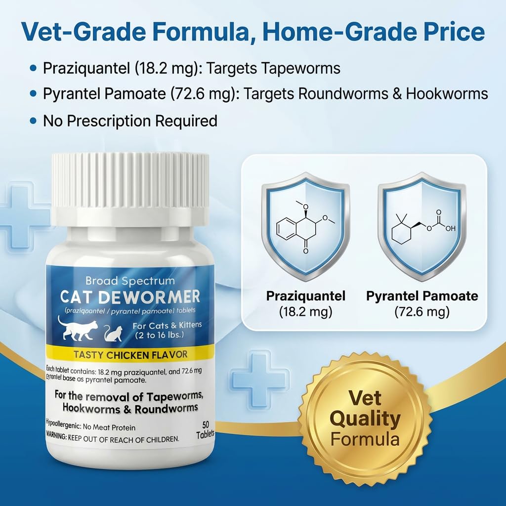 Praziquantel and Pyrantel Pamoate Dewormer Tablets 50 Tablets Q121