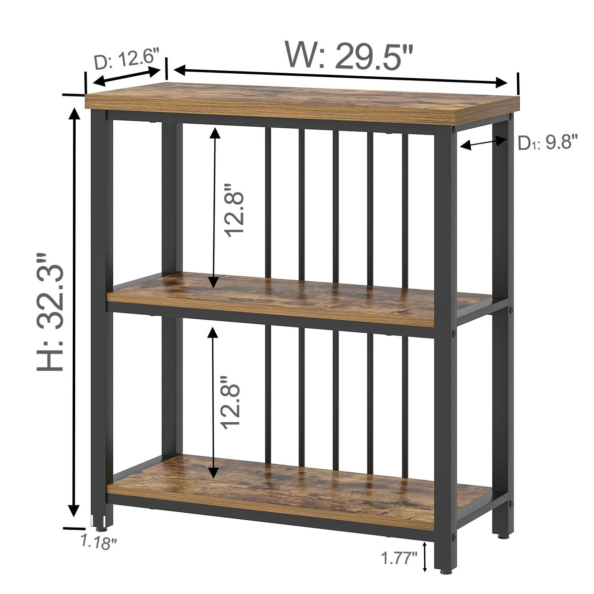 3 Tier Wood and Metal Bookshelf V4868