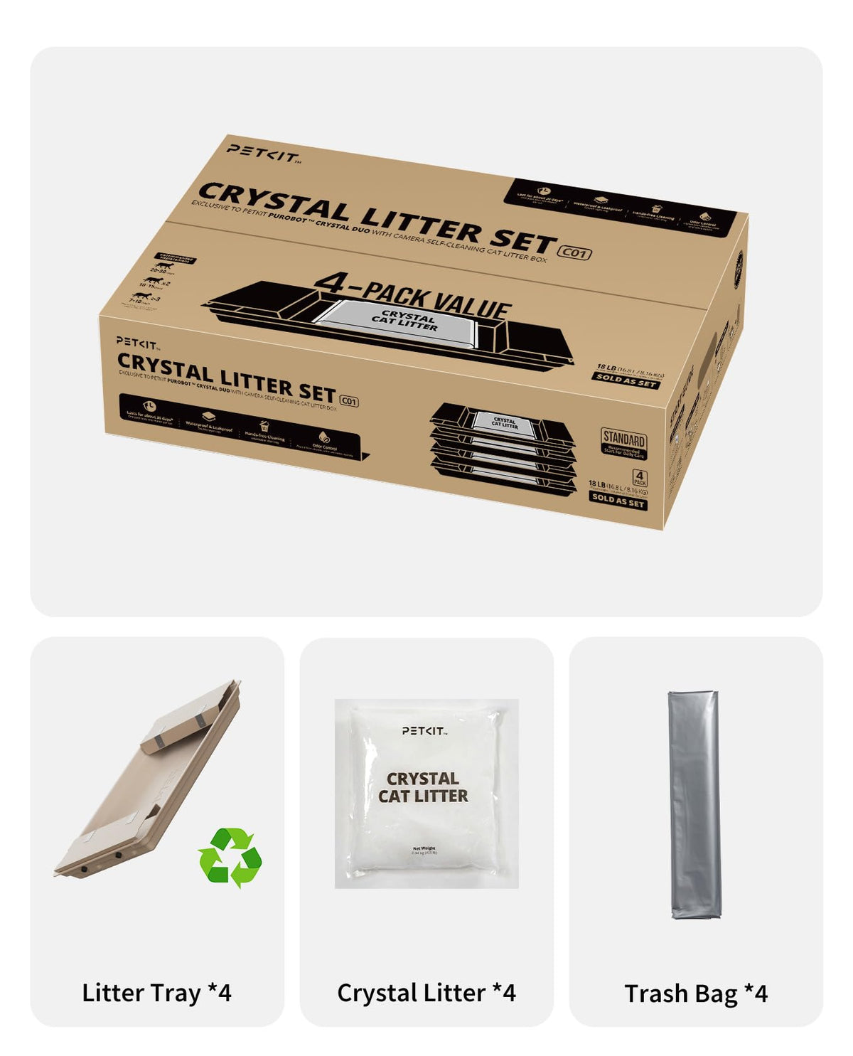 Crystal Cat Litter with Tray 4.5 lb×4 Packs O1258