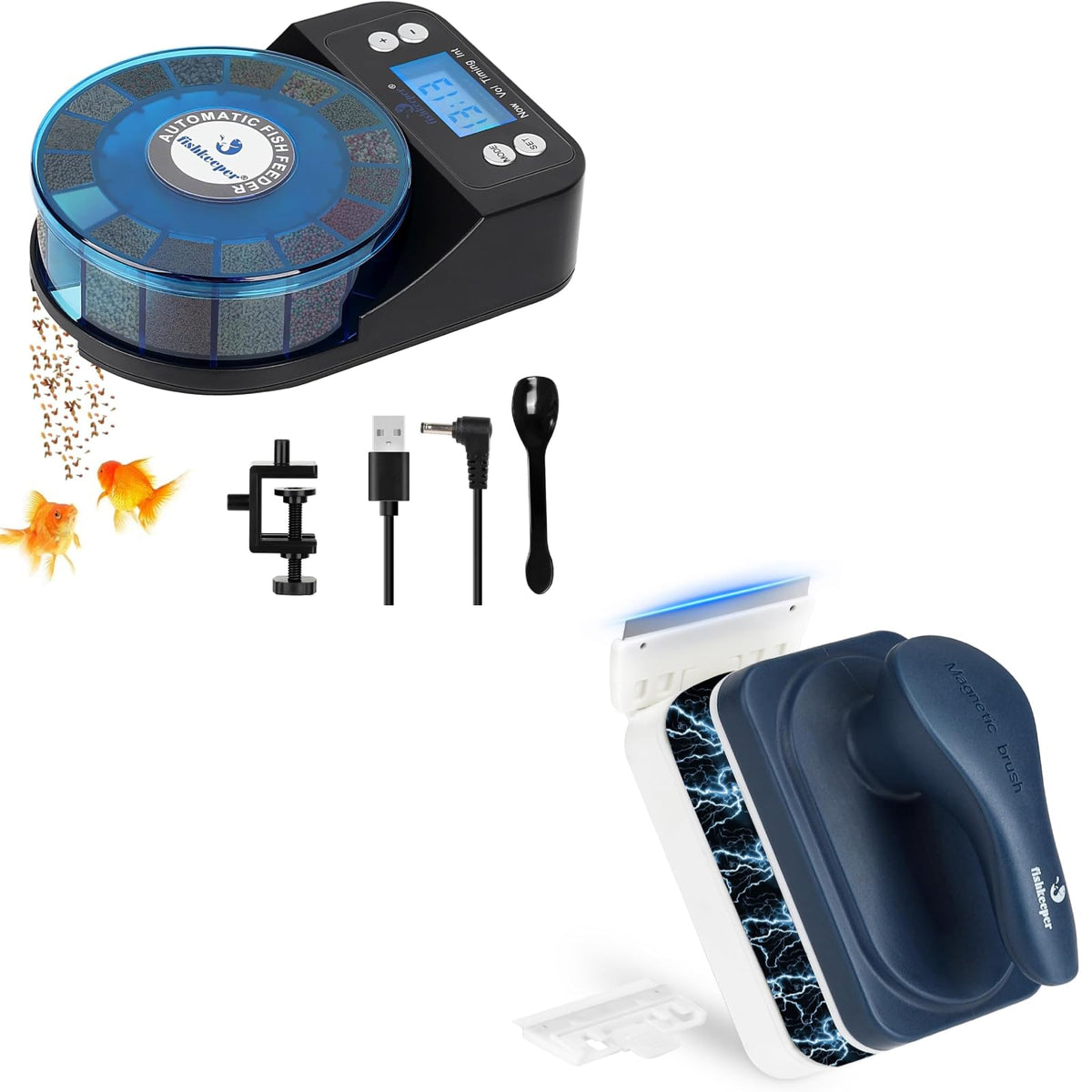 Automatic Fish Feeder and Magnetic Glass Cleaner Brush H756812