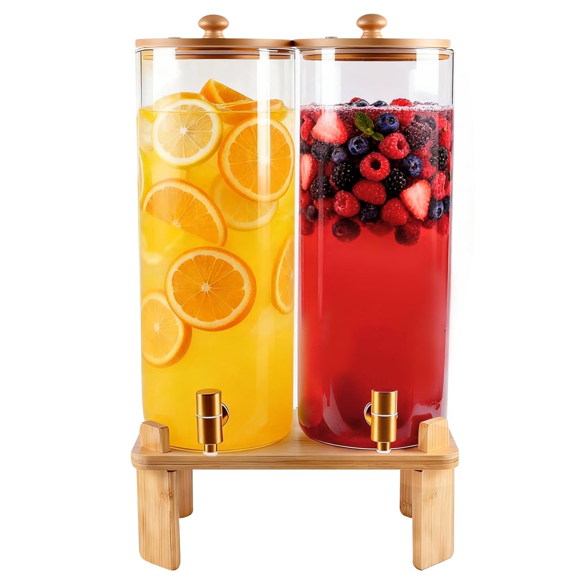 2 Gallon 2 Pack Glass Drink Dispenser with Wood Stand H438341