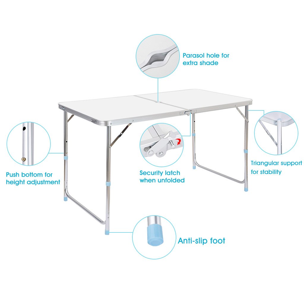 Portable Folding Table White 4 Adjustable Heights K39930
