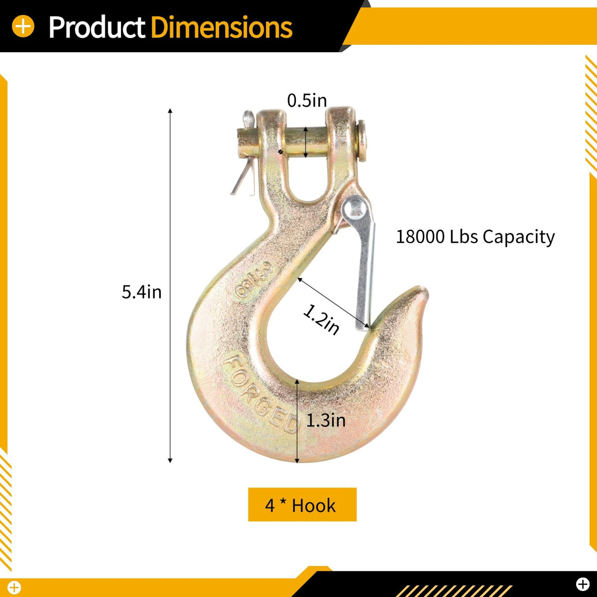 4-Pack 3/8 Forged Clevis Slip Hooks with Safety Latch I3421