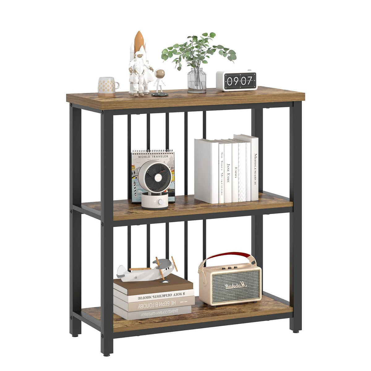 3 Tier Wood and Metal Bookshelf V4868