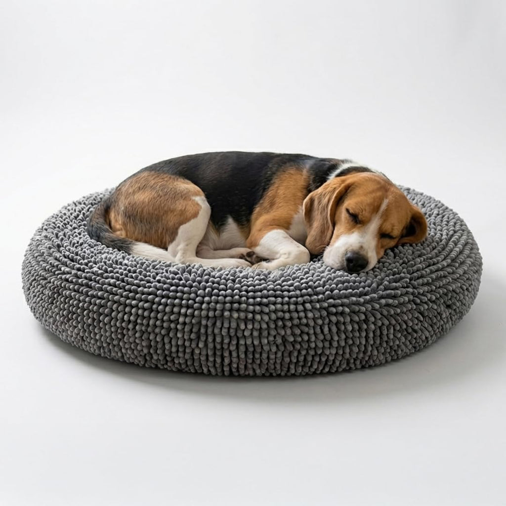 Soft Round Chenille Dog Bed with Removable Washable Cover Grey Medium F8903