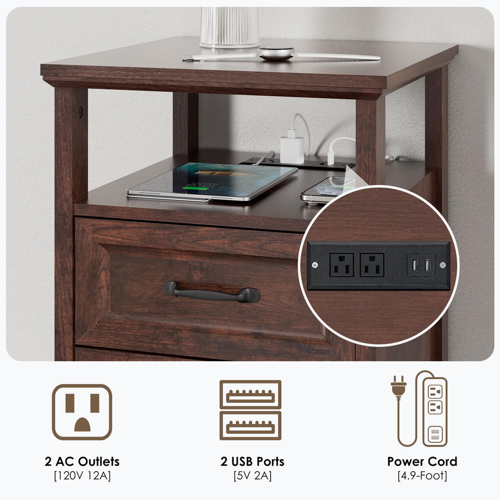 18'' Wood Nightstand with Charging Station J9722