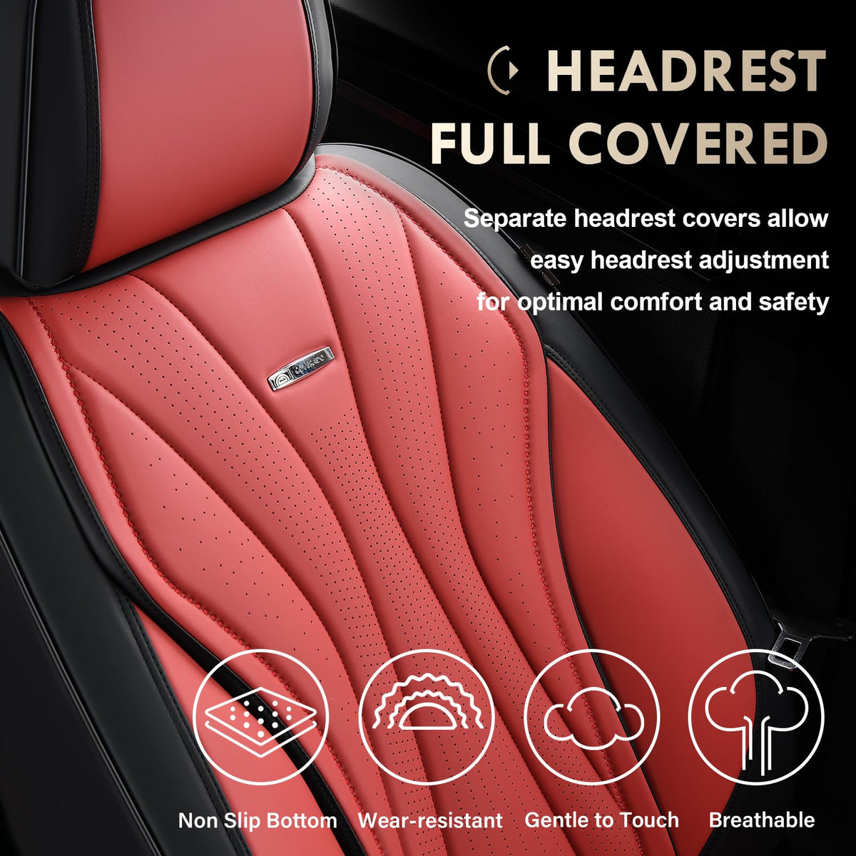 Black Red 2 Pack Leather Car Seat Covers M1839