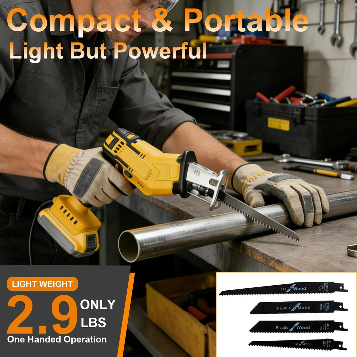 Cordless Reciprocating Saw 0-3500 SPM Variable Speed with 4 Blades Q73399