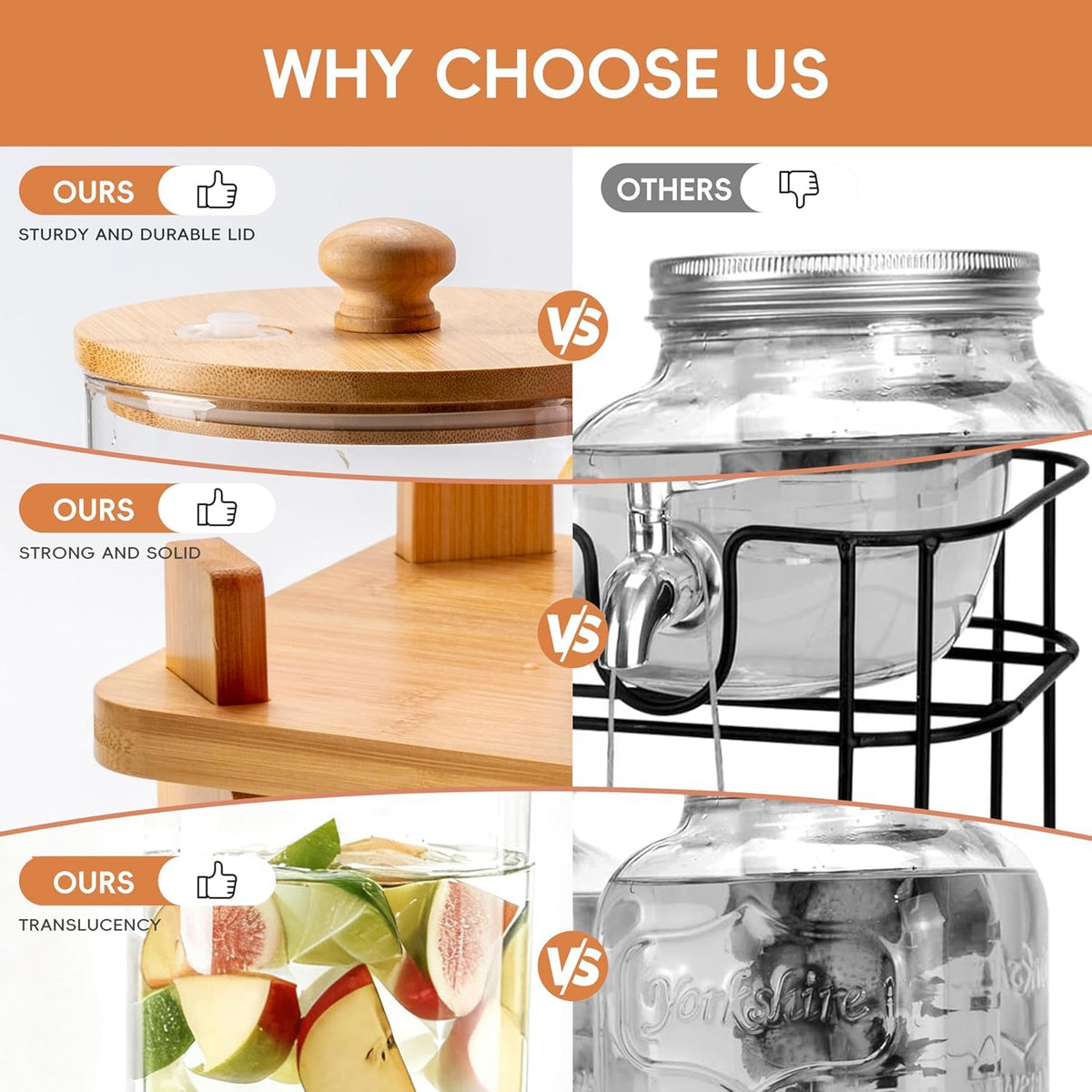 2 Gallon 2 Pack Glass Drink Dispenser with Wood Stand H438341
