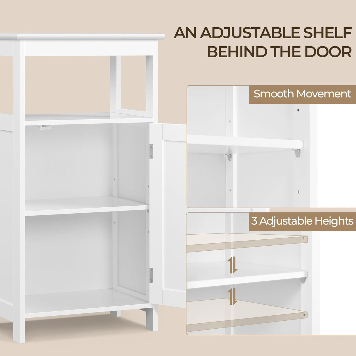 White Bathroom Storage Cabinet with Door & Open Shelf J968