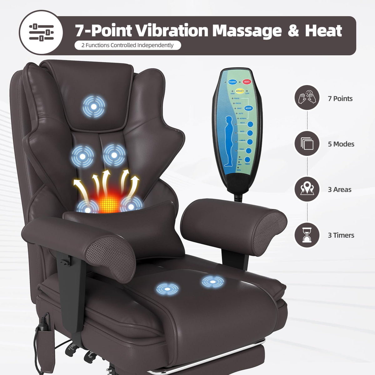 Brown Heated Massage Office Chair with Footrest E886