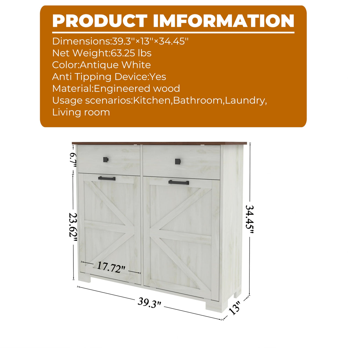 White 20 Gallon Tilt Out Trash Cabinet E75252