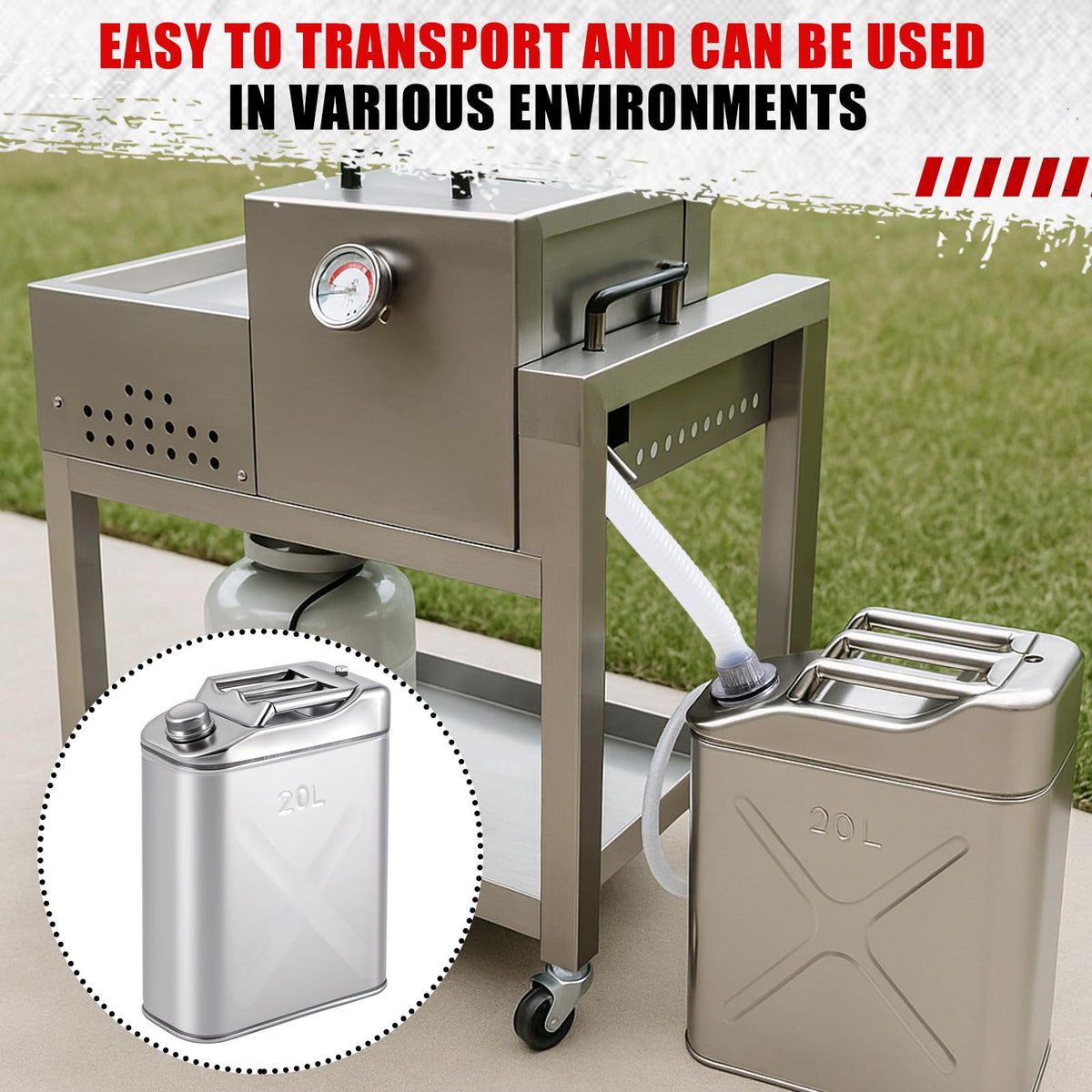 2 Pcs 5 Gallon Stainless Cooking Oil Storage Can with Lid V9895